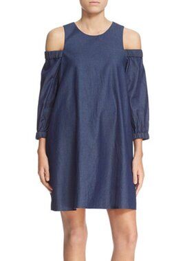 Tibi Cold Shoulder Chambray Mini Shift Dress NWT NEW Size 4